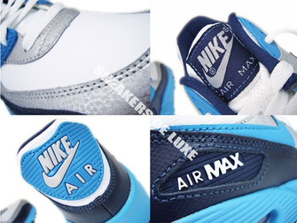 307793-155 Nike Air Max 90 White/Vivid Blue-Obsidian-Metallic Silver