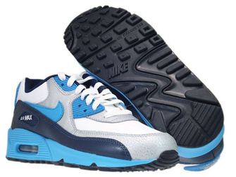 307793-155 Nike Air Max 90 White/Vivid Blue-Obsidian-Metallic Silver