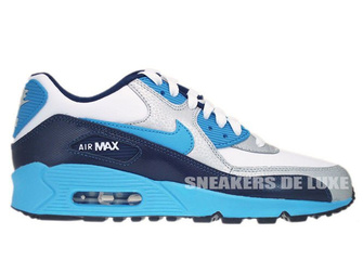 307793-155 Nike Air Max 90 White/Vivid Blue-Obsidian-Metallic Silver