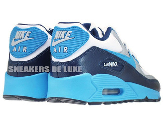 307793-155 Nike Air Max 90 White/Vivid Blue-Obsidian-Metallic Silver